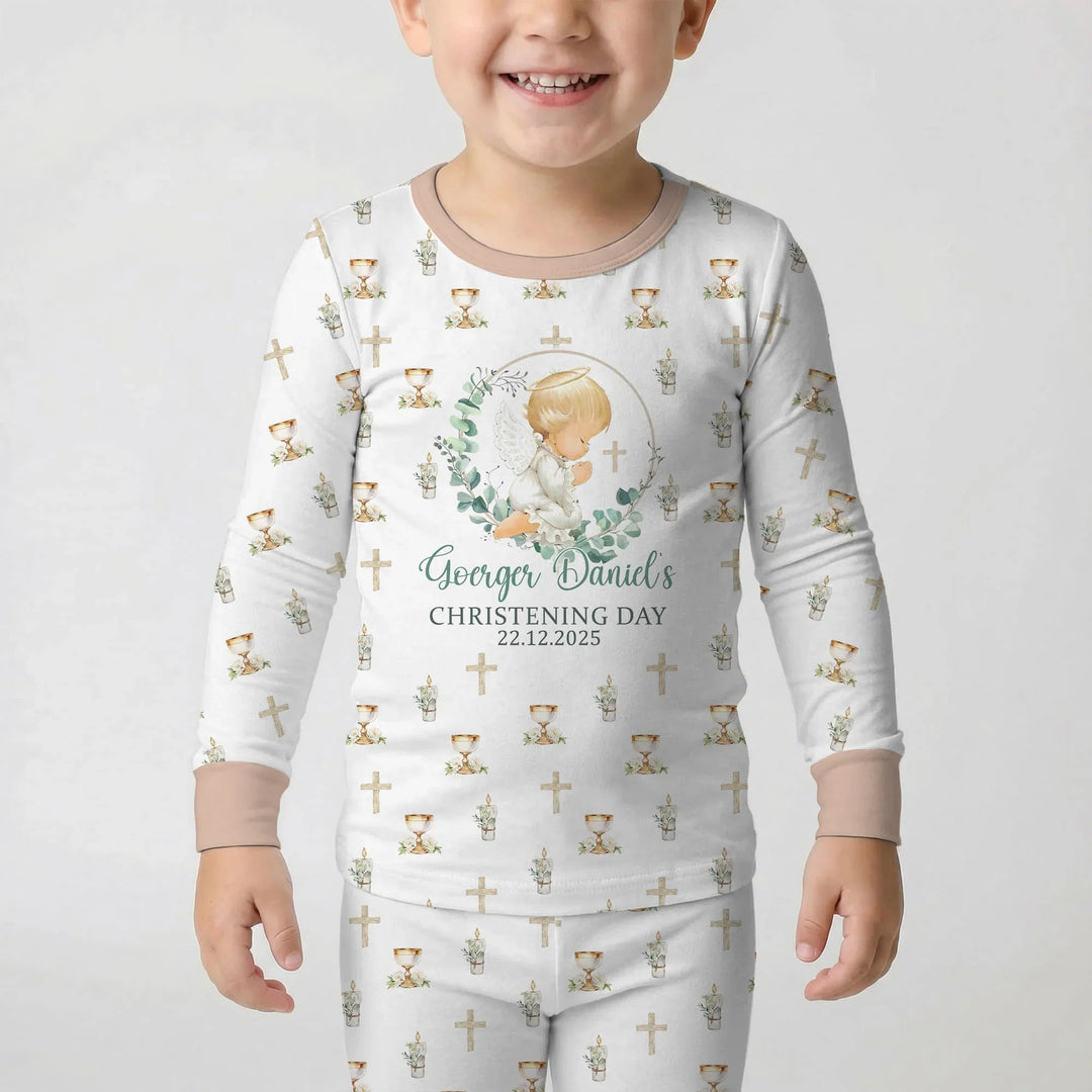 First Christening Day Custom Name Bamboo Two Piece Long Sleeve Pajama Set