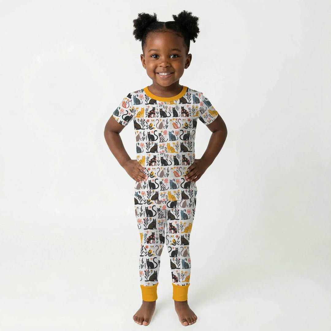 Botanical Cats Bamboo Two Piece Short Sleeve Pajama Set