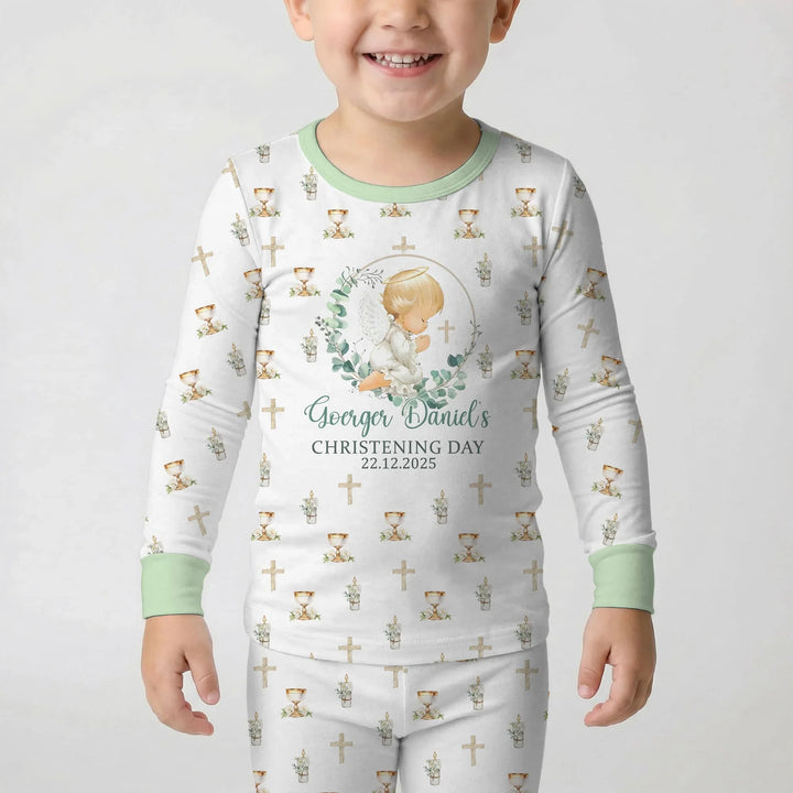 First Christening Day Custom Name Bamboo Two Piece Long Sleeve Pajama Set