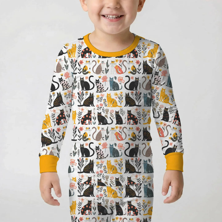 Botanical Cats Bamboo Two Piece Long Sleeve Pajama Set