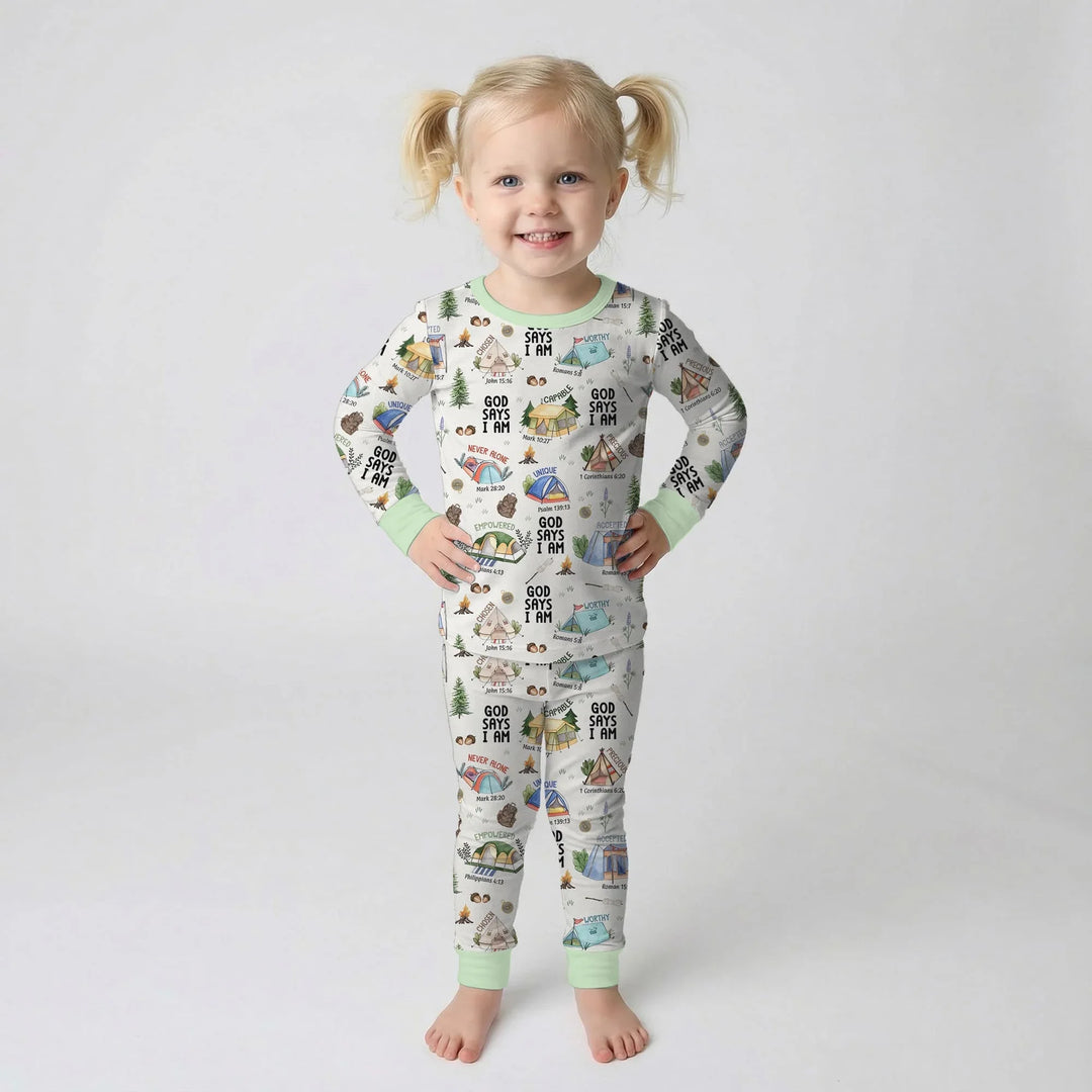 God Says I Am – Adventure Affirmations Bamboo Two Piece Long Sleeve Pajama Set
