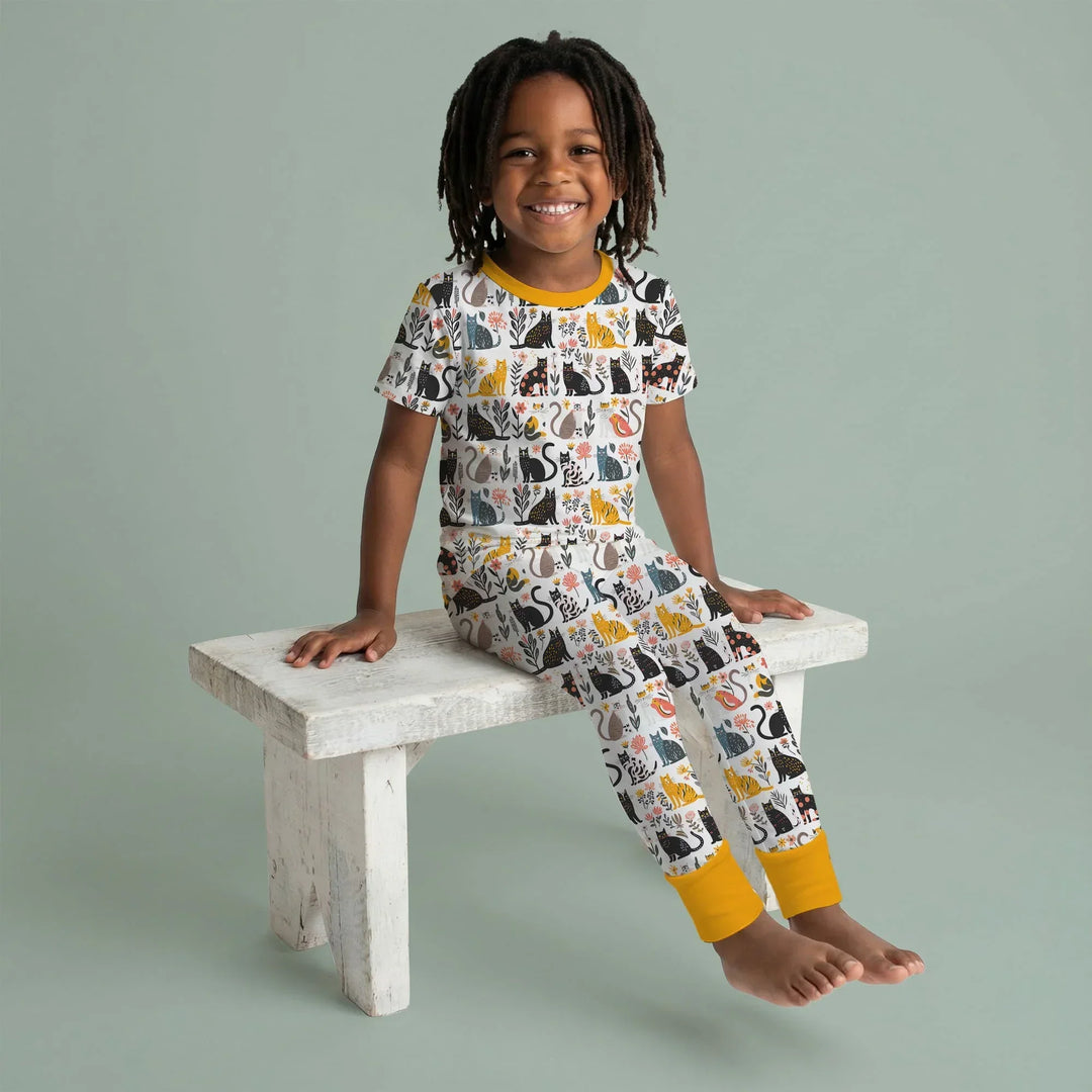Botanical Cats Bamboo Two Piece Short Sleeve Pajama Set