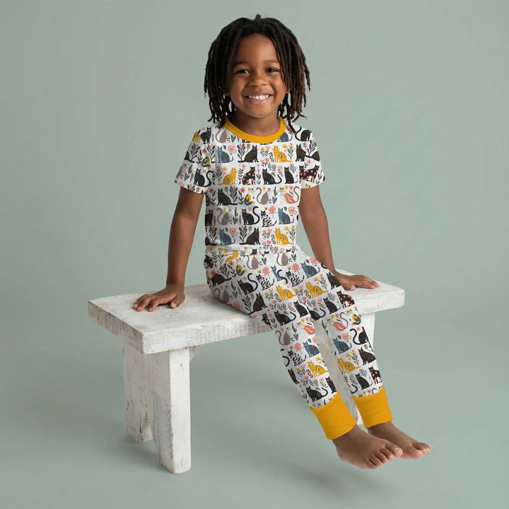 Botanical Cats Bamboo Two Piece Short Sleeve Pajama Set