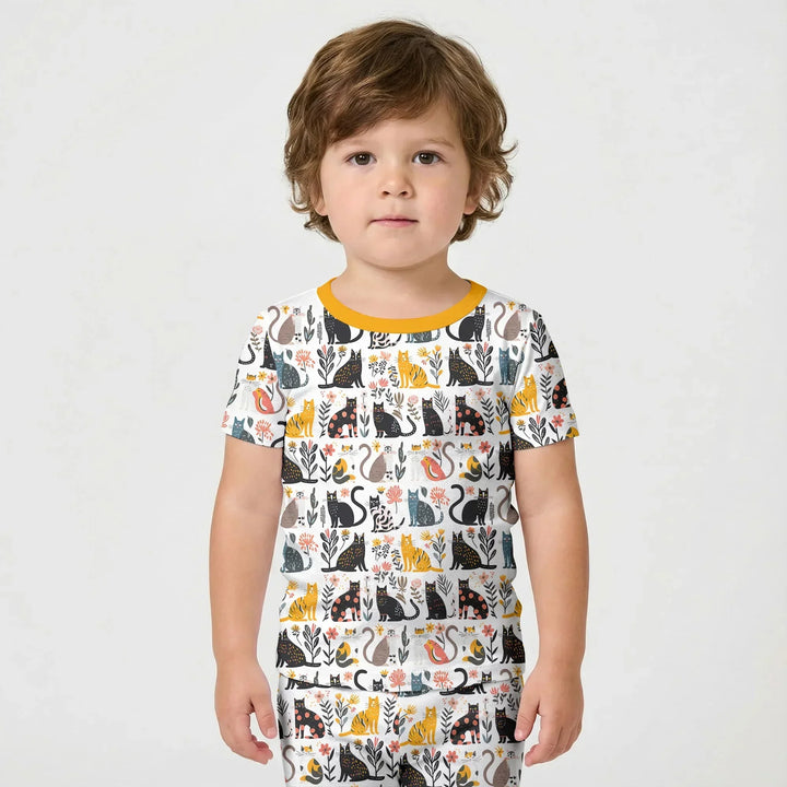Botanical Cats Bamboo Two Piece Short Sleeve Shorts Pajama Set