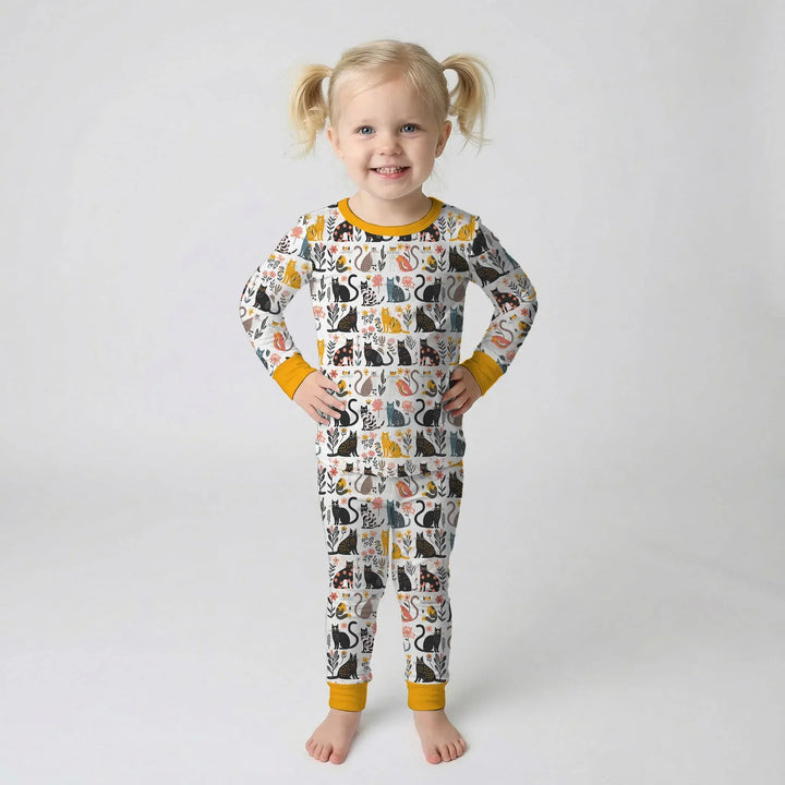Botanical Cats Bamboo Two Piece Long Sleeve Pajama Set