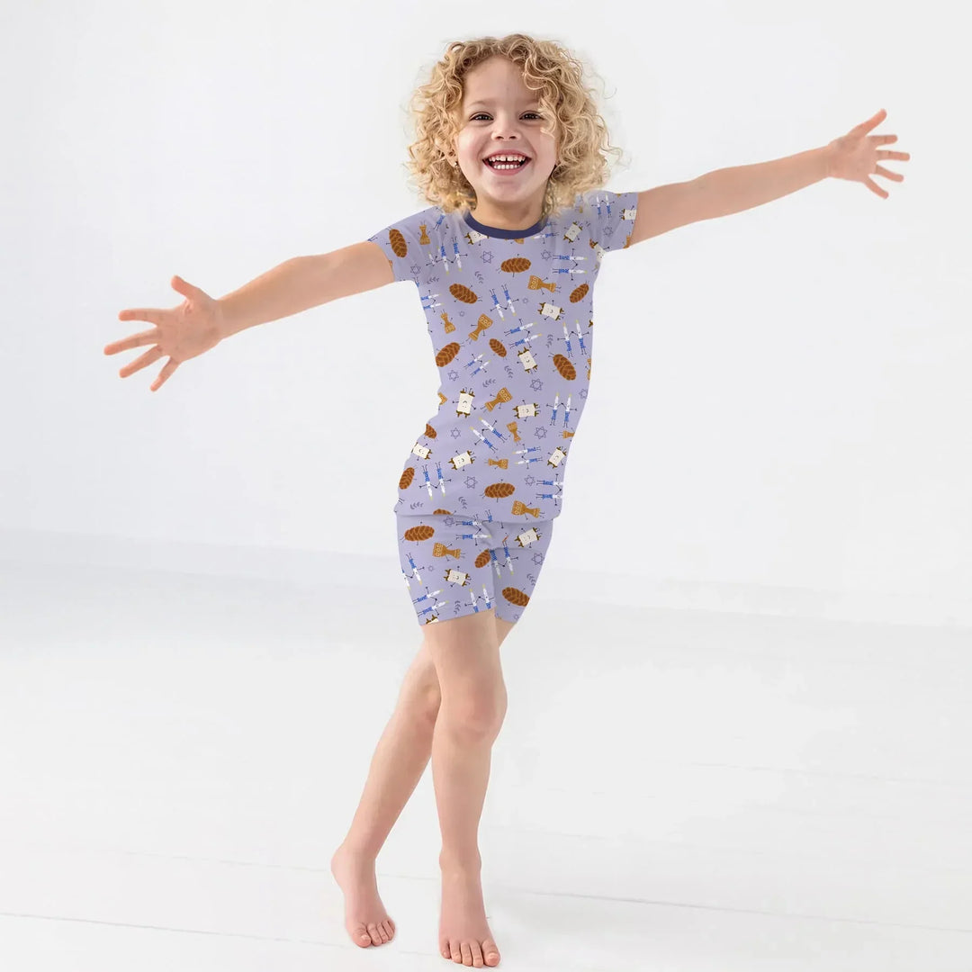 Shabbat Shalom Family Matching Bamboo Two Piece Short Sleeve Shorts Pajama Set