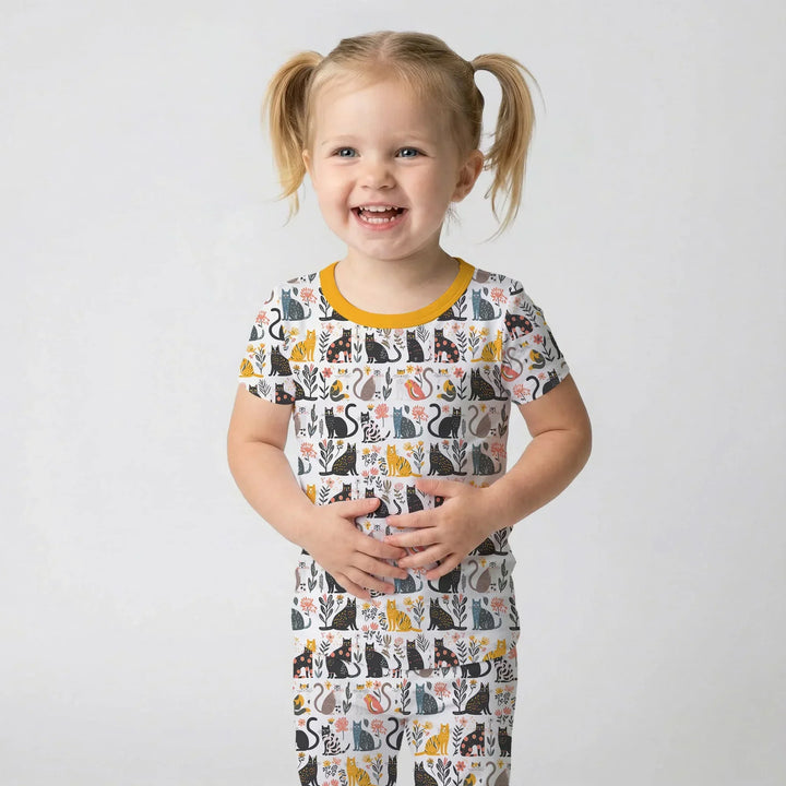 Botanical Cats Bamboo Two Piece Short Sleeve Pajama Set