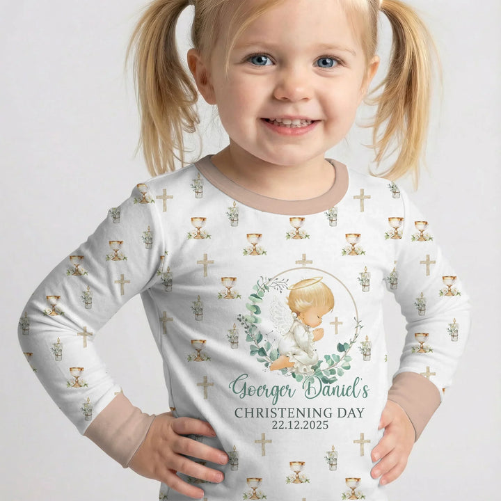 First Christening Day Custom Name Bamboo Two Piece Long Sleeve Pajama Set