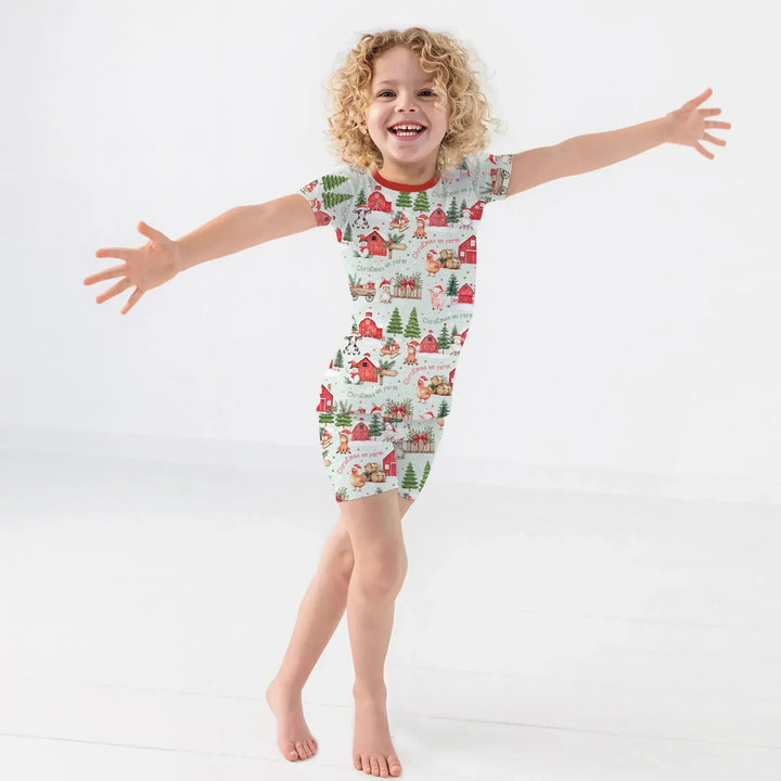 Christmas on Farm Bamboo Two Piece Short Sleeve Shorts Pajama Set