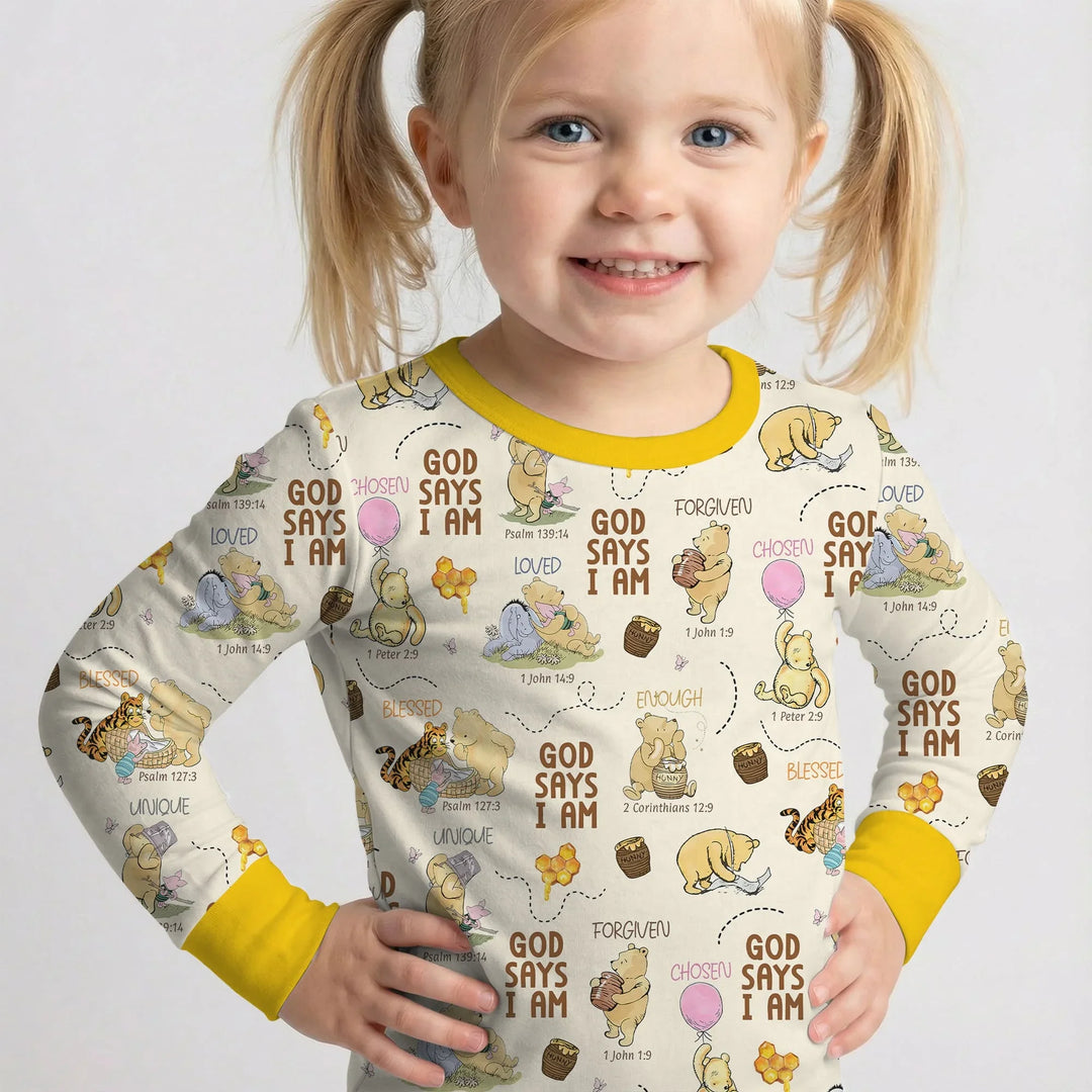 God Says I Am – Little Blessings Bamboo Two Piece Long Sleeve Pajama Set