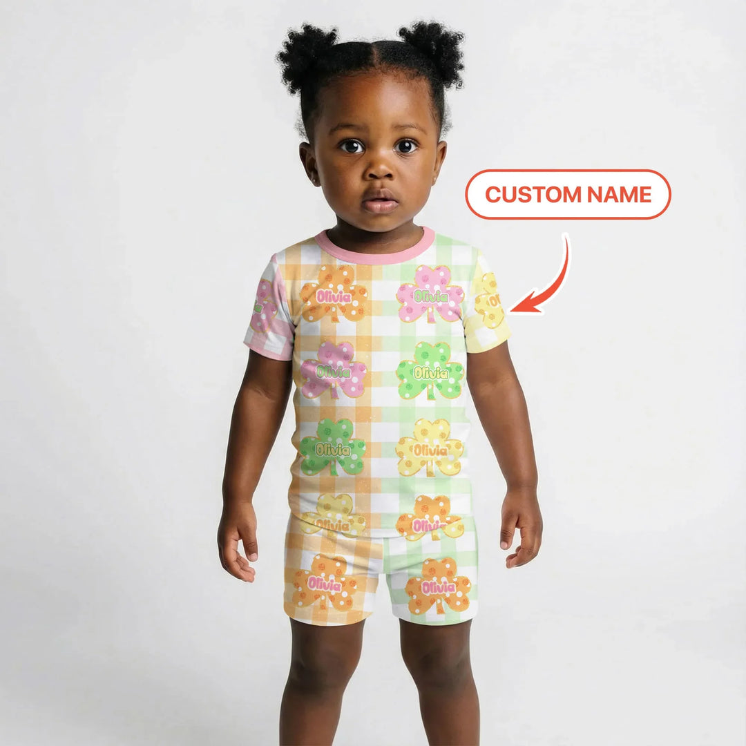 Lucky Shamrock Bamboo Two Piece Short Sleeve Shorts Pajama Set
