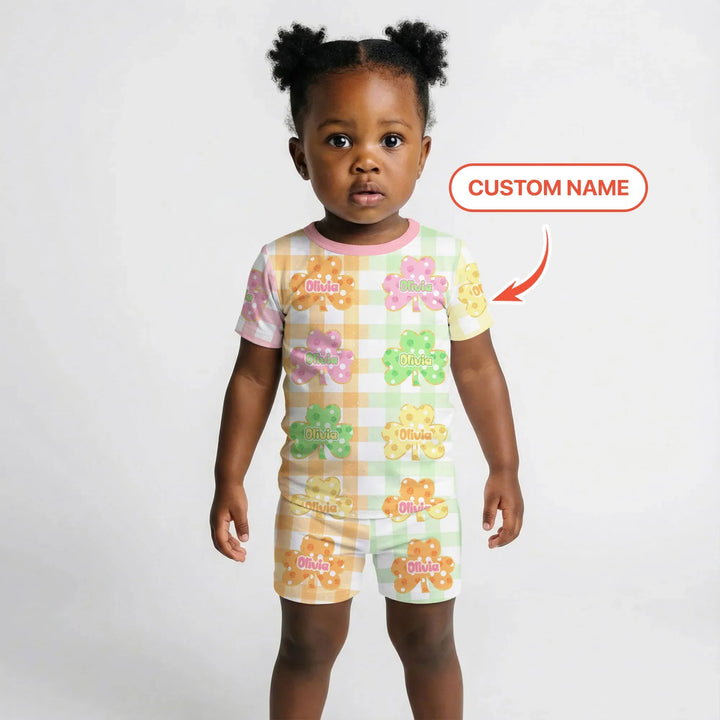 Lucky Shamrock Bamboo Two Piece Short Sleeve Shorts Pajama Set