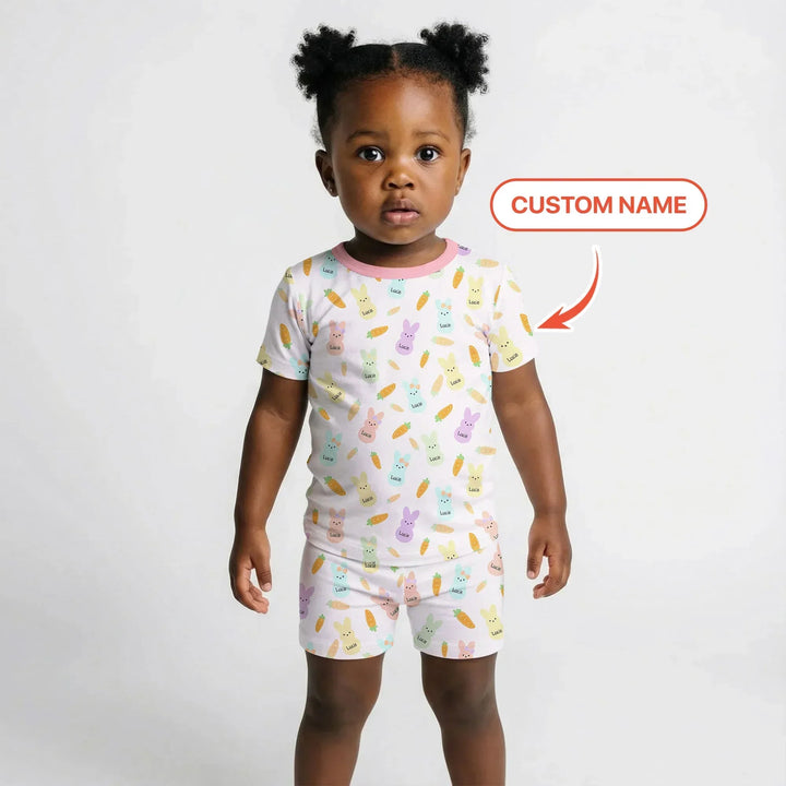 Custom Name Easter Bunny Bamboo Two Piece Short Sleeve Shorts Pajama Set