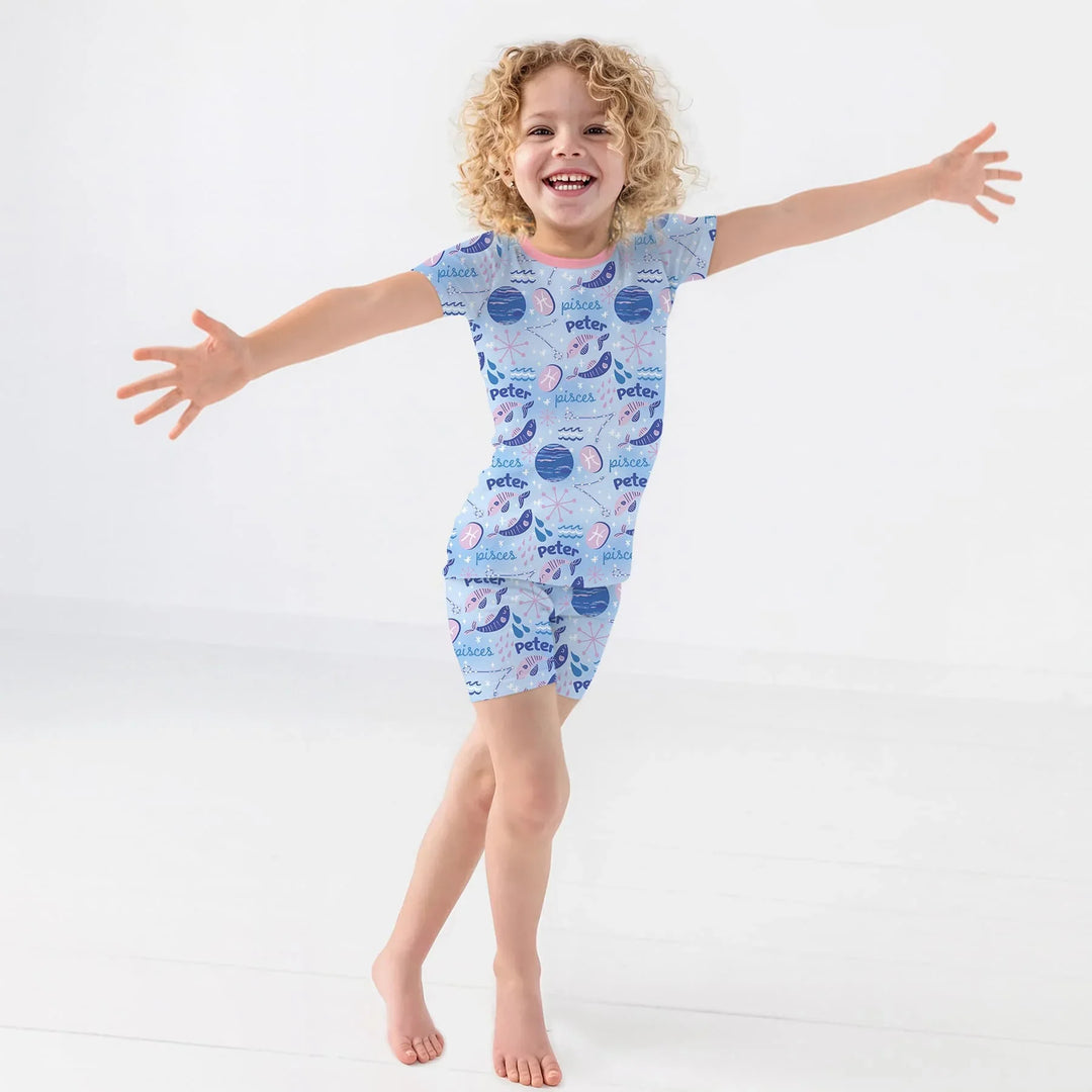 Custom Name Zodiac Pisces Bamboo Two Piece Short Sleeve Shorts Pajama Set