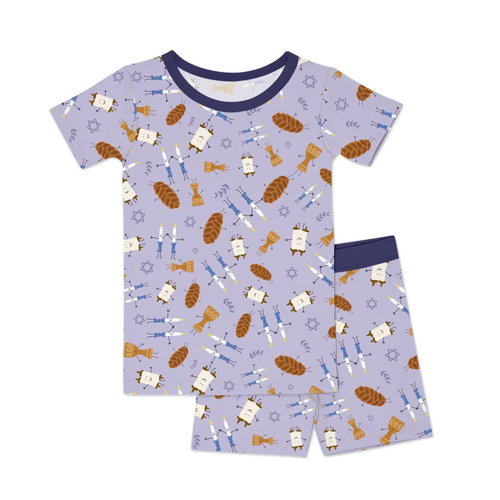 Shabbat Shalom Family Matching Bamboo Two Piece Short Sleeve Shorts Pajama Set