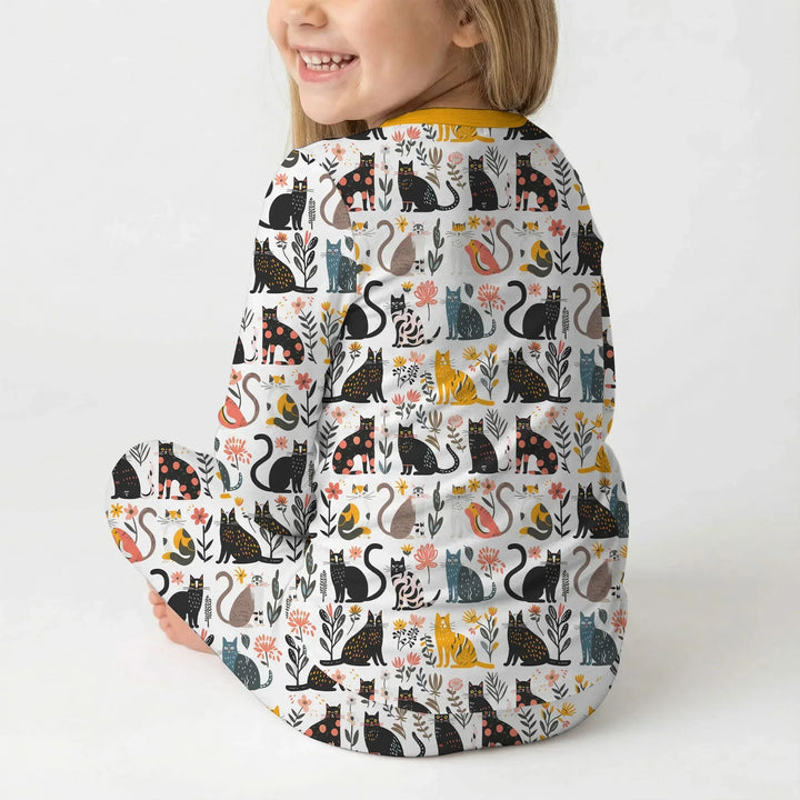 Botanical Cats Bamboo Two Piece Long Sleeve Pajama Set