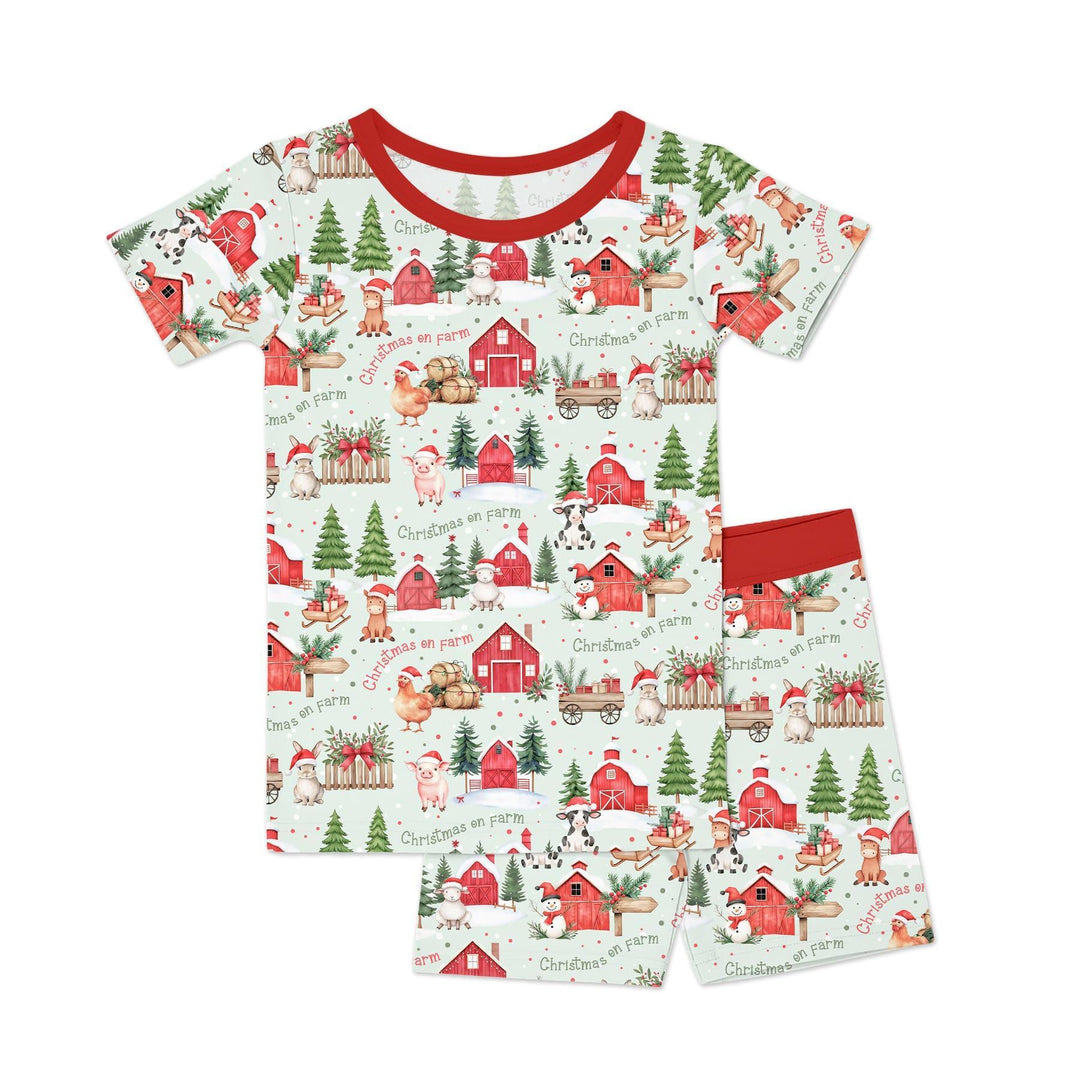 Christmas on Farm Bamboo Two Piece Short Sleeve Shorts Pajama Set
