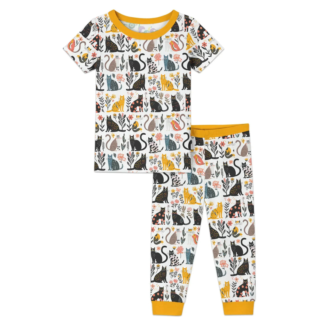 Botanical Cats Bamboo Two Piece Short Sleeve Pajama Set