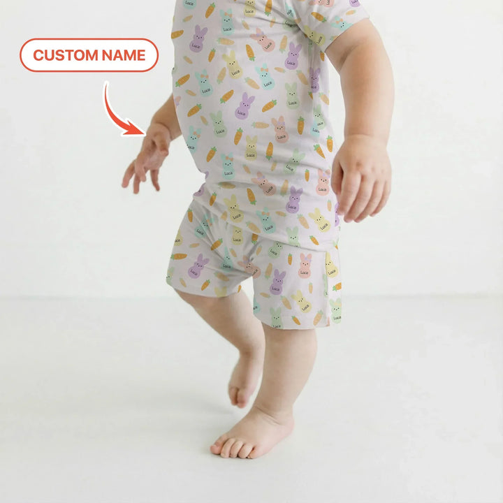 Custom Name Easter Bunny Bamboo Two Piece Short Sleeve Shorts Pajama Set