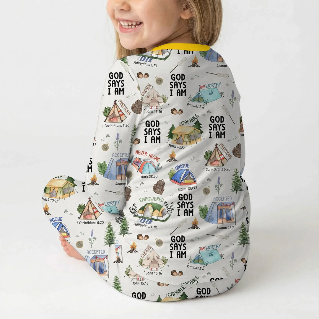 God Says I Am – Adventure Affirmations Bamboo Two Piece Long Sleeve Pajama Set