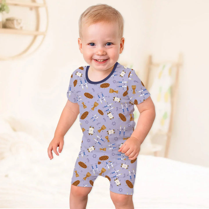 Shabbat Shalom Family Matching Bamboo Two Piece Short Sleeve Shorts Pajama Set