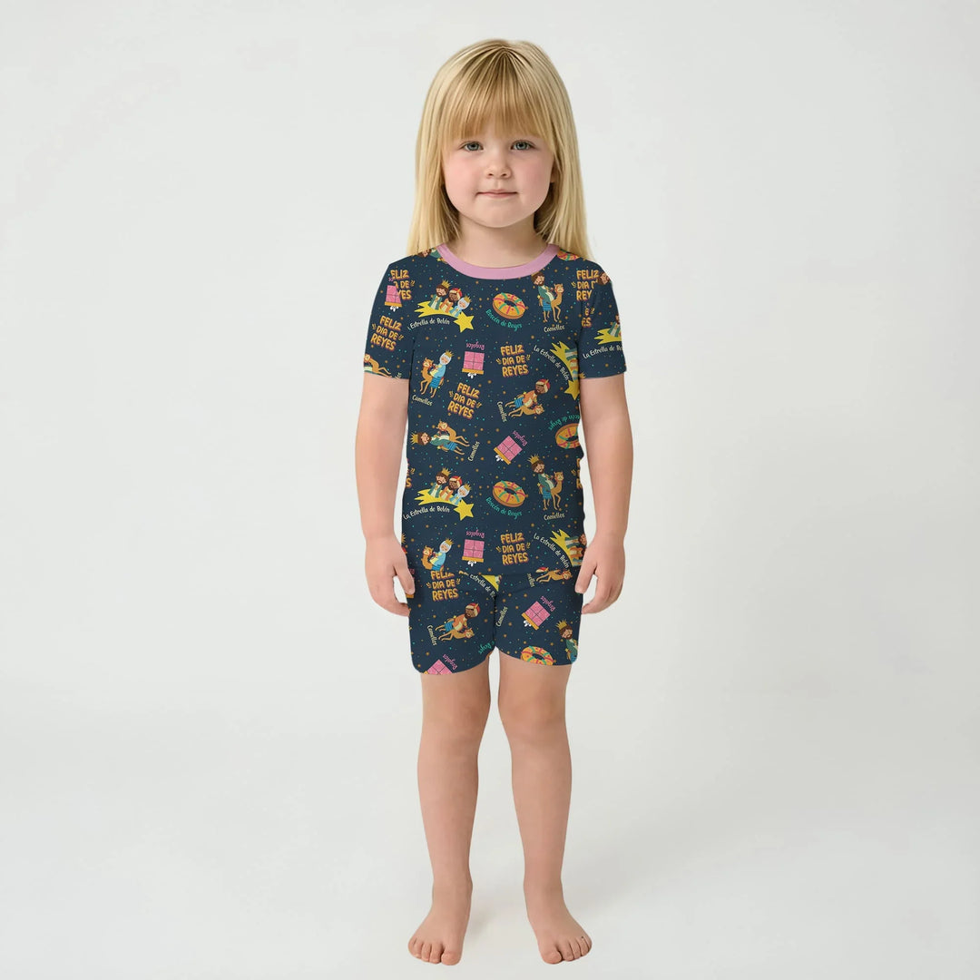 Feliz Dia de Reyes Bamboo Two Piece Short Sleeve Shorts Pajama Set