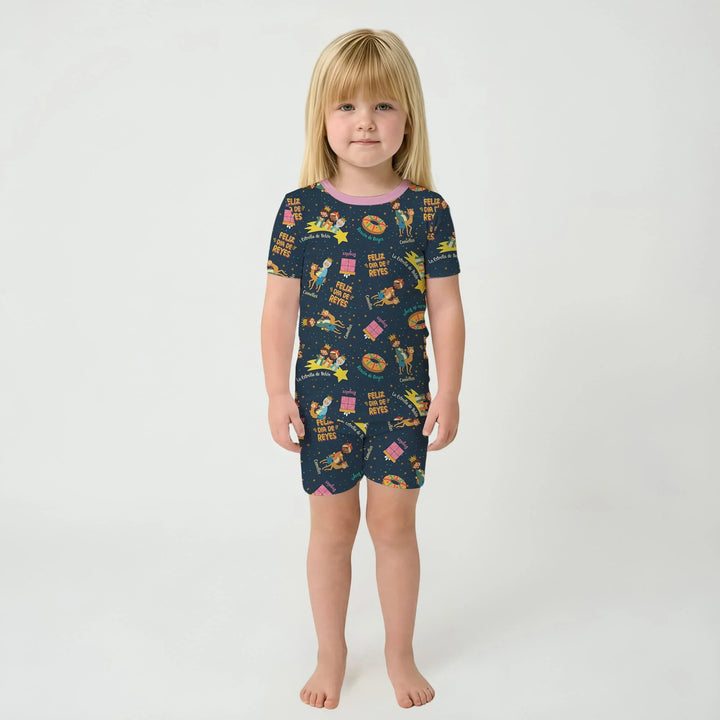 Feliz Dia de Reyes Bamboo Two Piece Short Sleeve Shorts Pajama Set