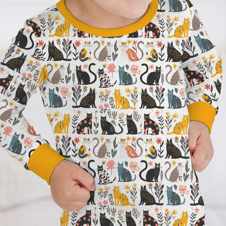 Botanical Cats Bamboo Two Piece Long Sleeve Pajama Set