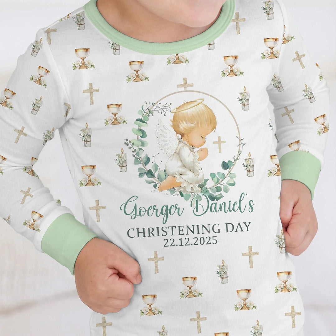 First Christening Day Custom Name Bamboo Two Piece Long Sleeve Pajama Set