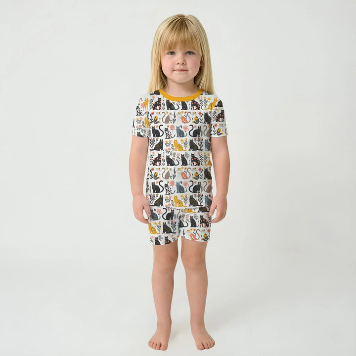 Botanical Cats Bamboo Two Piece Short Sleeve Shorts Pajama Set