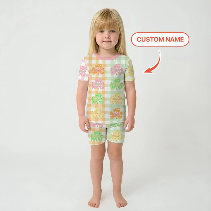 Lucky Shamrock Bamboo Two Piece Short Sleeve Shorts Pajama Set
