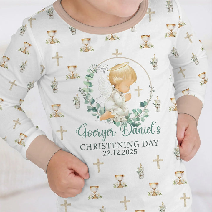 First Christening Day Custom Name Bamboo Two Piece Long Sleeve Pajama Set