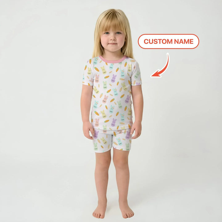 Custom Name Easter Bunny Bamboo Two Piece Short Sleeve Shorts Pajama Set