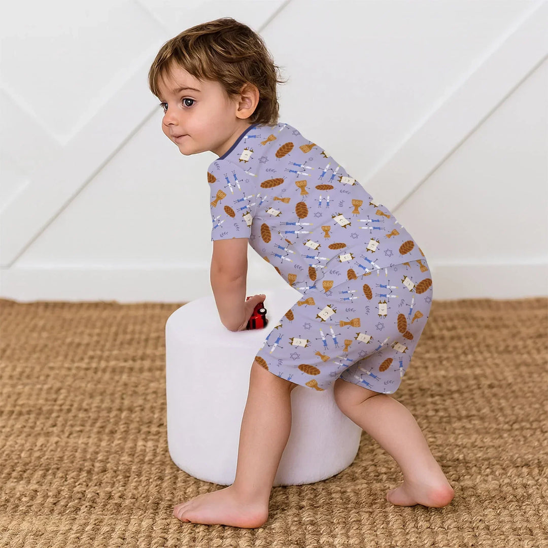 Shabbat Shalom Family Matching Bamboo Two Piece Short Sleeve Shorts Pajama Set
