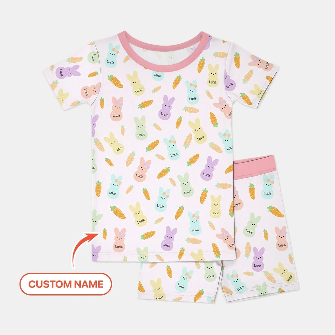 Custom Name Easter Bunny Bamboo Two Piece Short Sleeve Shorts Pajama Set