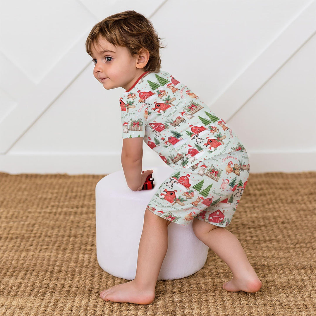 Christmas on Farm Bamboo Two Piece Short Sleeve Shorts Pajama Set