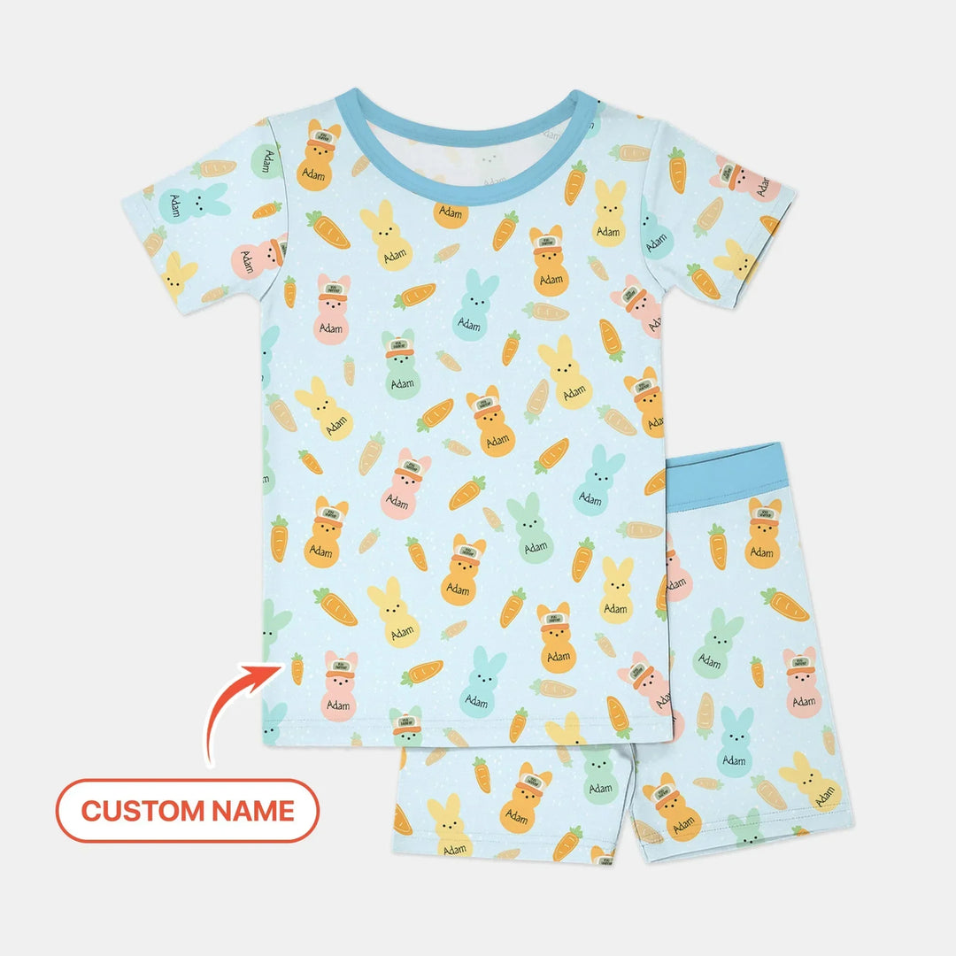 Custom Name Easter Bunny Bamboo Two Piece Short Sleeve Shorts Pajama Set