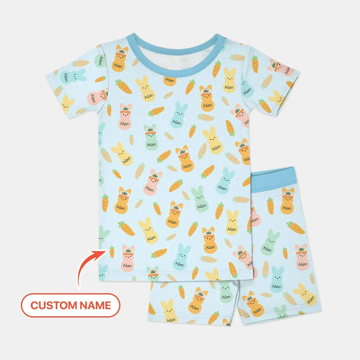 Custom Name Easter Bunny Bamboo Two Piece Short Sleeve Shorts Pajama Set