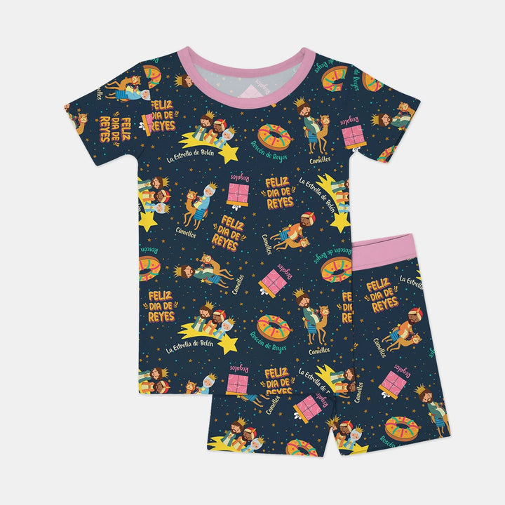Feliz Dia de Reyes Bamboo Two Piece Short Sleeve Shorts Pajama Set