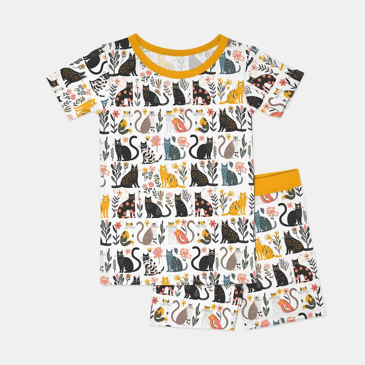 Botanical Cats Bamboo Two Piece Short Sleeve Shorts Pajama Set