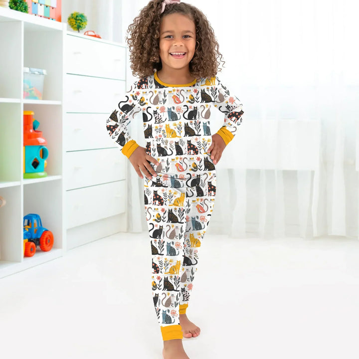 Botanical Cats Bamboo Two Piece Long Sleeve Pajama Set