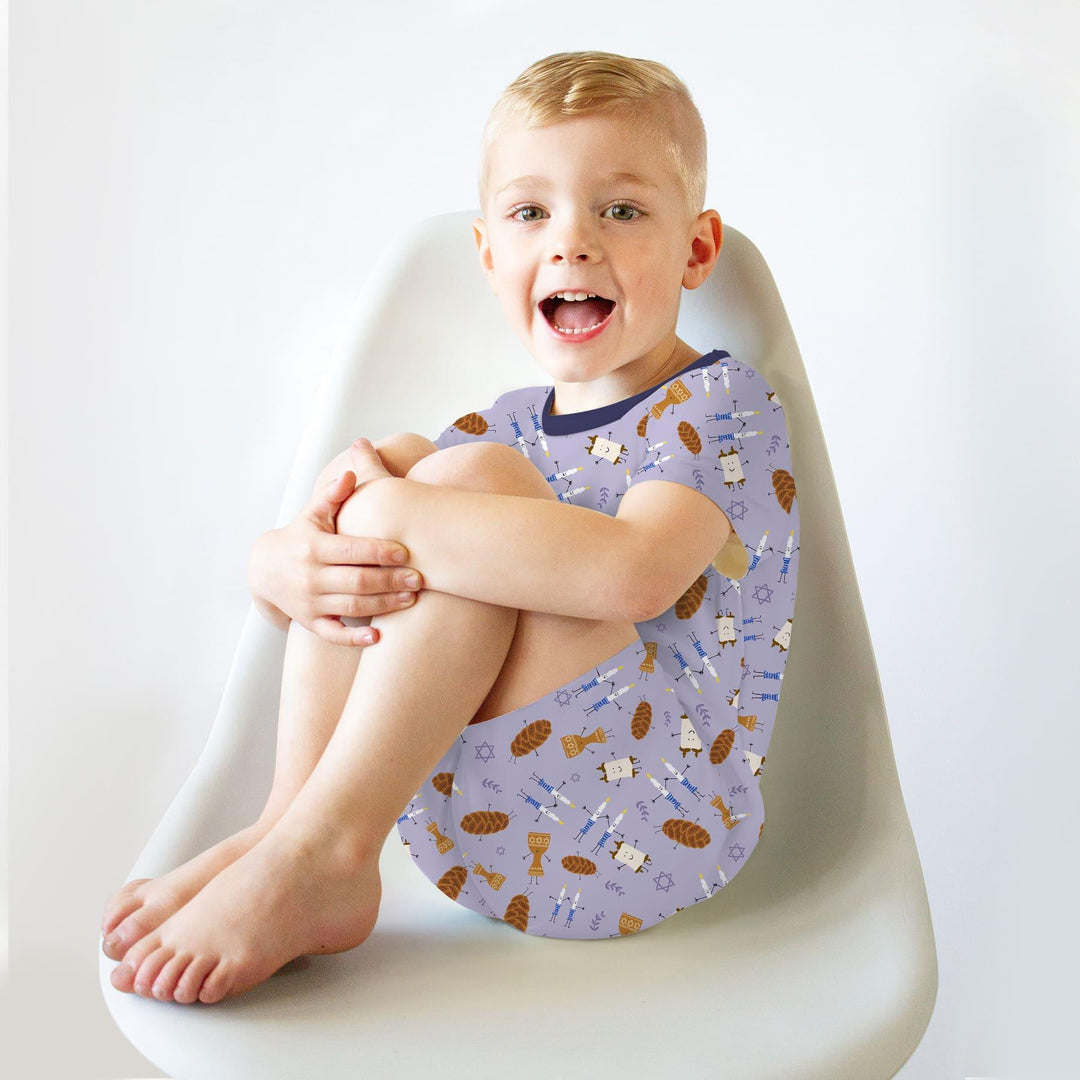 Shabbat Shalom Family Matching Bamboo Two Piece Short Sleeve Shorts Pajama Set