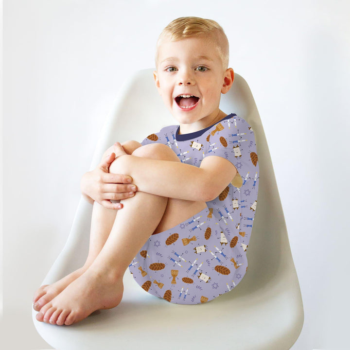 Shabbat Shalom Family Matching Bamboo Two Piece Short Sleeve Shorts Pajama Set