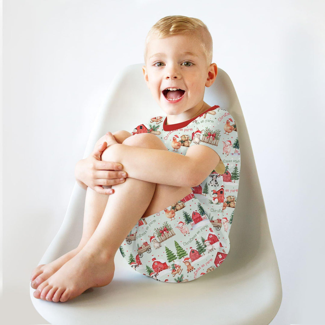 Christmas on Farm Bamboo Two Piece Short Sleeve Shorts Pajama Set