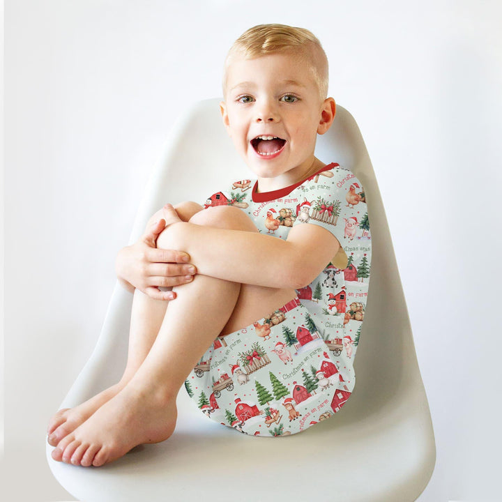 Christmas on Farm Bamboo Two Piece Short Sleeve Shorts Pajama Set
