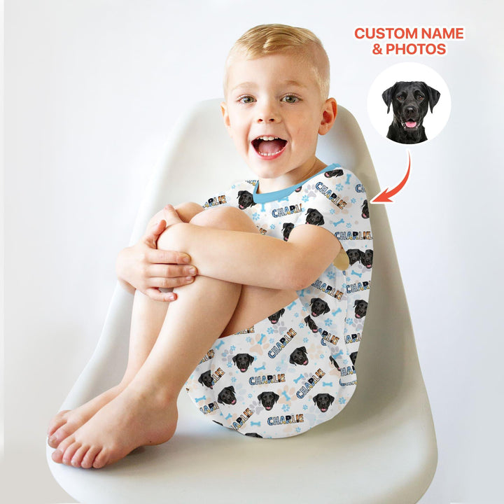 Custom Name Doodle Letters Blue Dog Bamboo Two Piece Short Sleeve Shorts Pajama Set