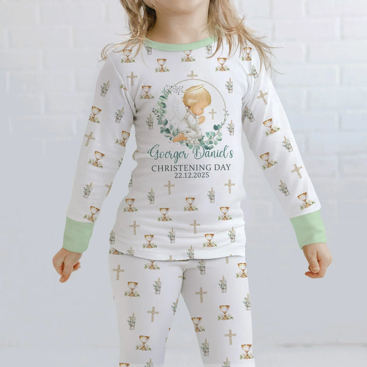 First Christening Day Custom Name Bamboo Two Piece Long Sleeve Pajama Set