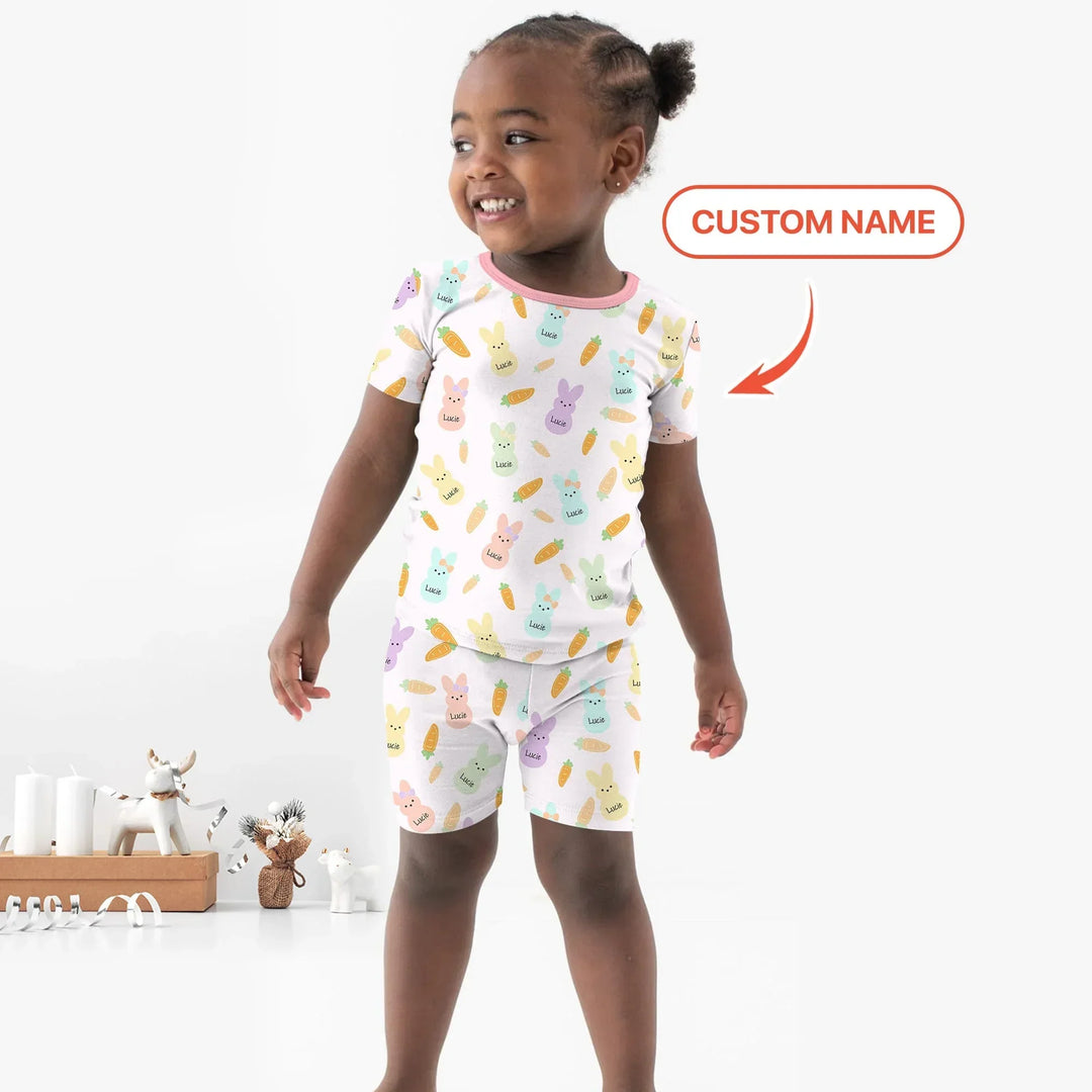 Custom Name Easter Bunny Bamboo Two Piece Short Sleeve Shorts Pajama Set