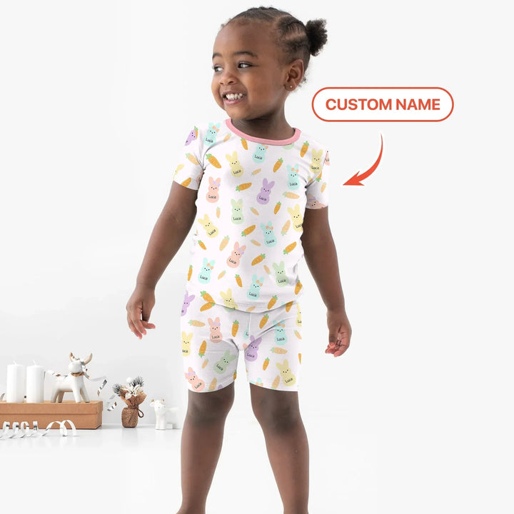Custom Name Easter Bunny Bamboo Two Piece Short Sleeve Shorts Pajama Set