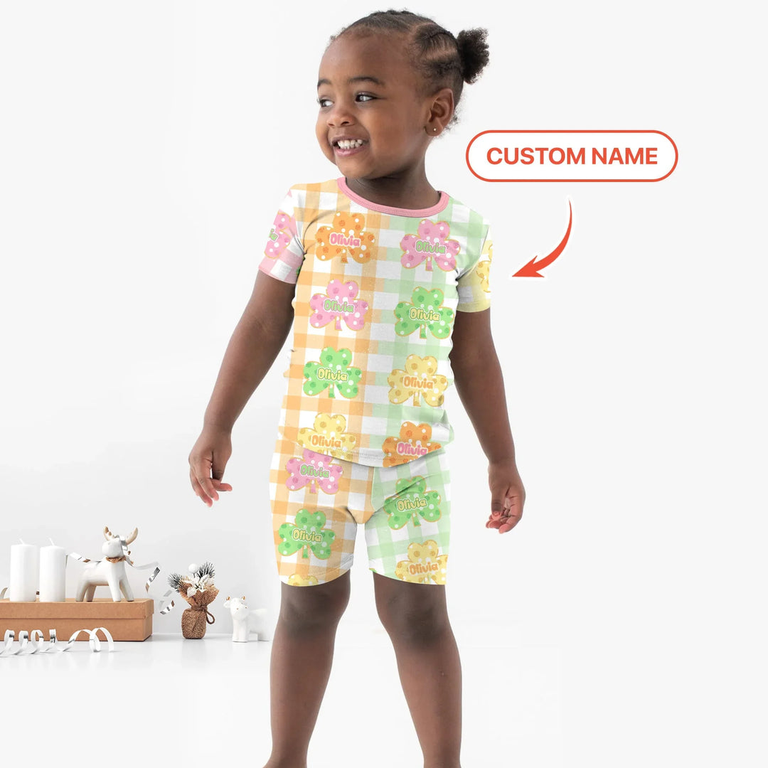 Lucky Shamrock Bamboo Two Piece Short Sleeve Shorts Pajama Set
